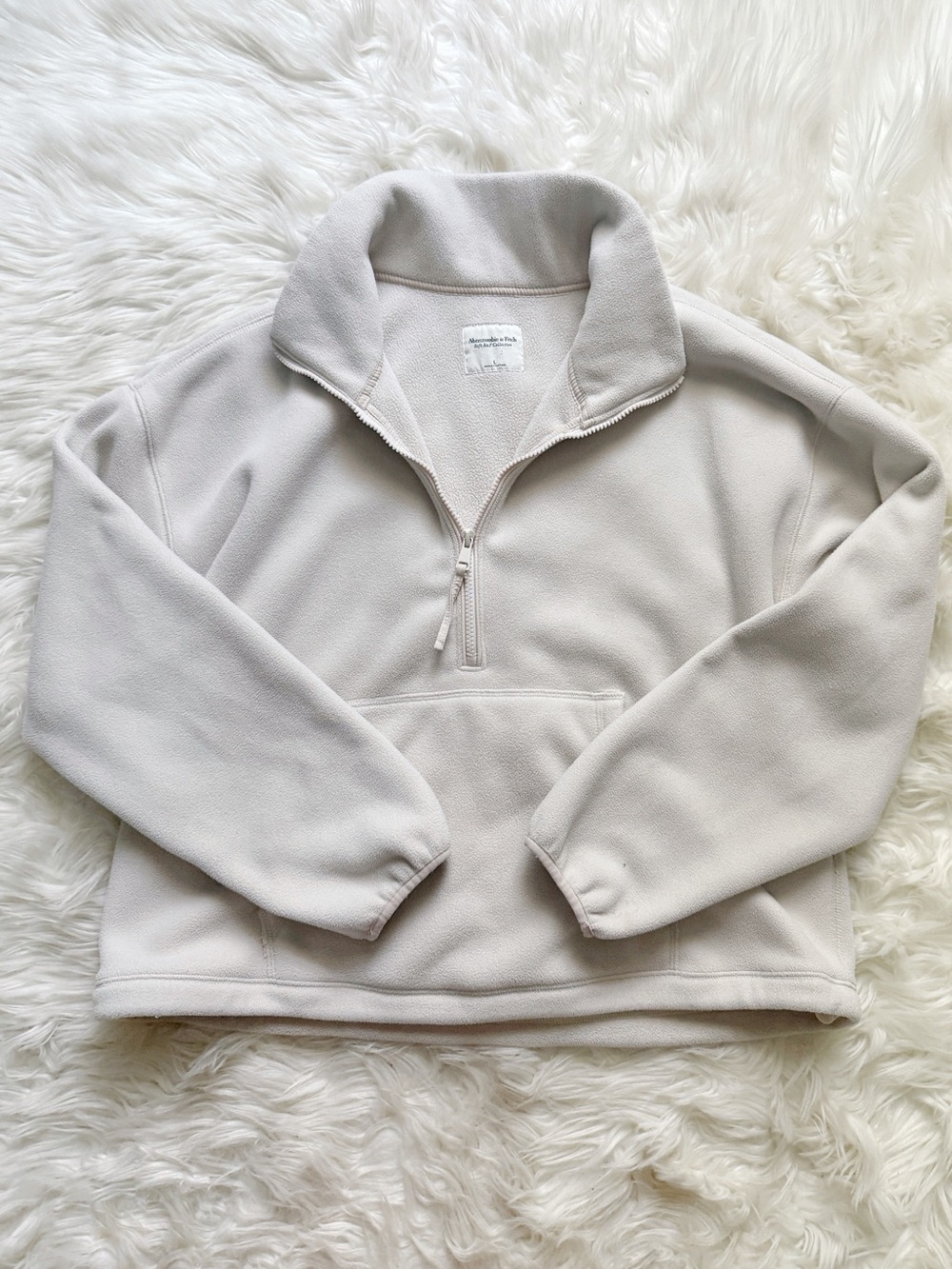 Abercrombie Soft AF Collection 1/2 Zip Fleece Pullover Jacket Cream Size Large